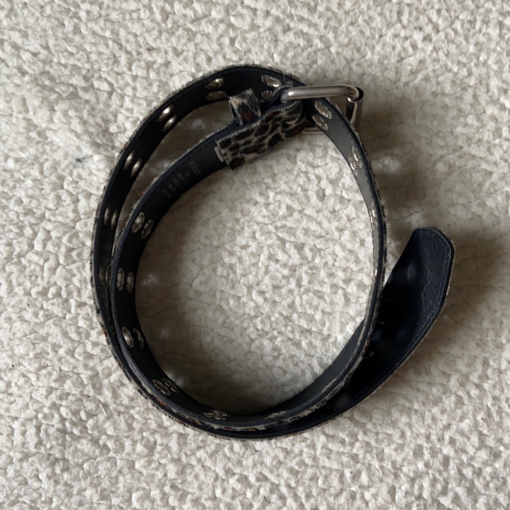 Thrifted Leopard Print Grommet Belt